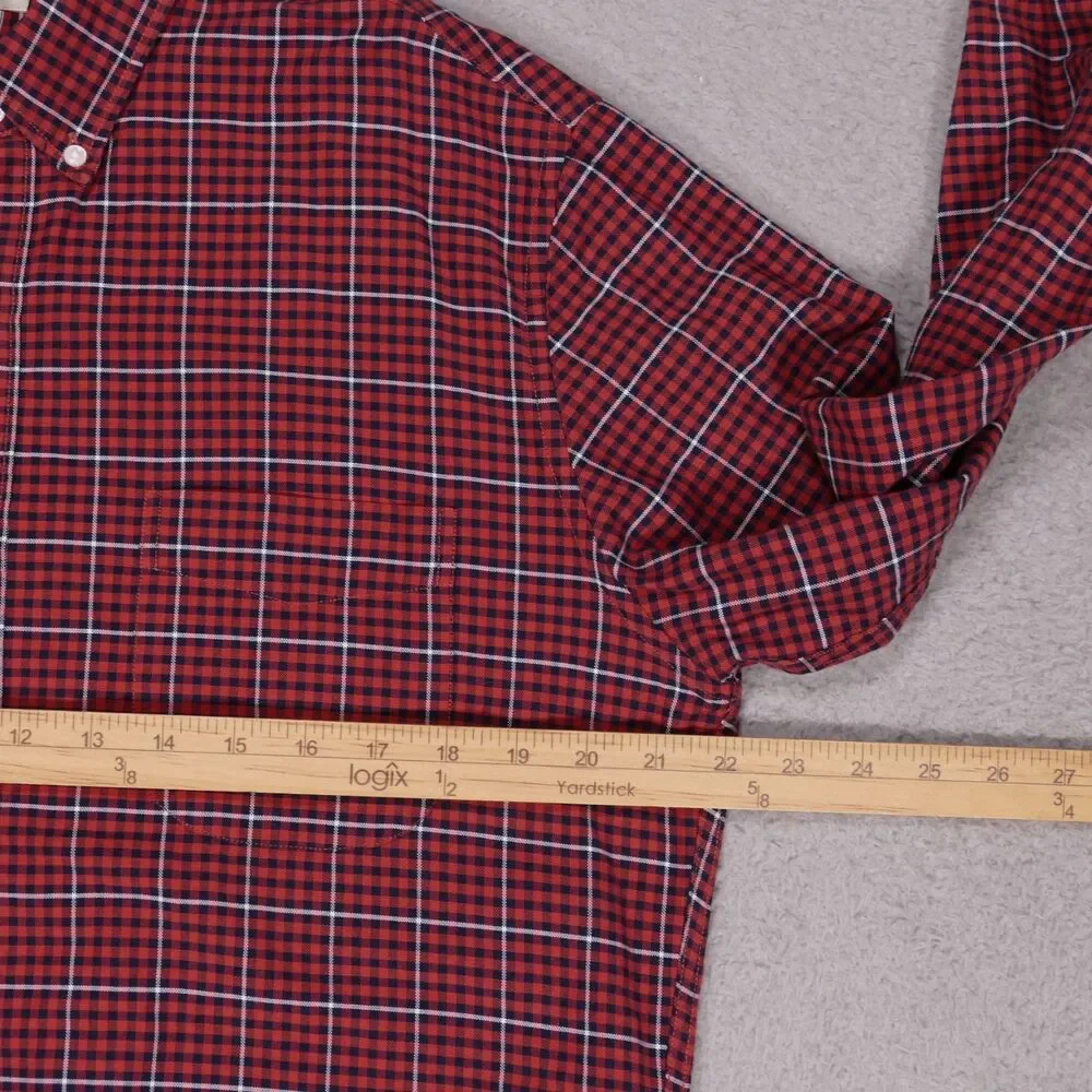 J Crew Oxford Shirt Mens Large SLIM Fit Orange Blue Plaid Button Up Long Sleeve